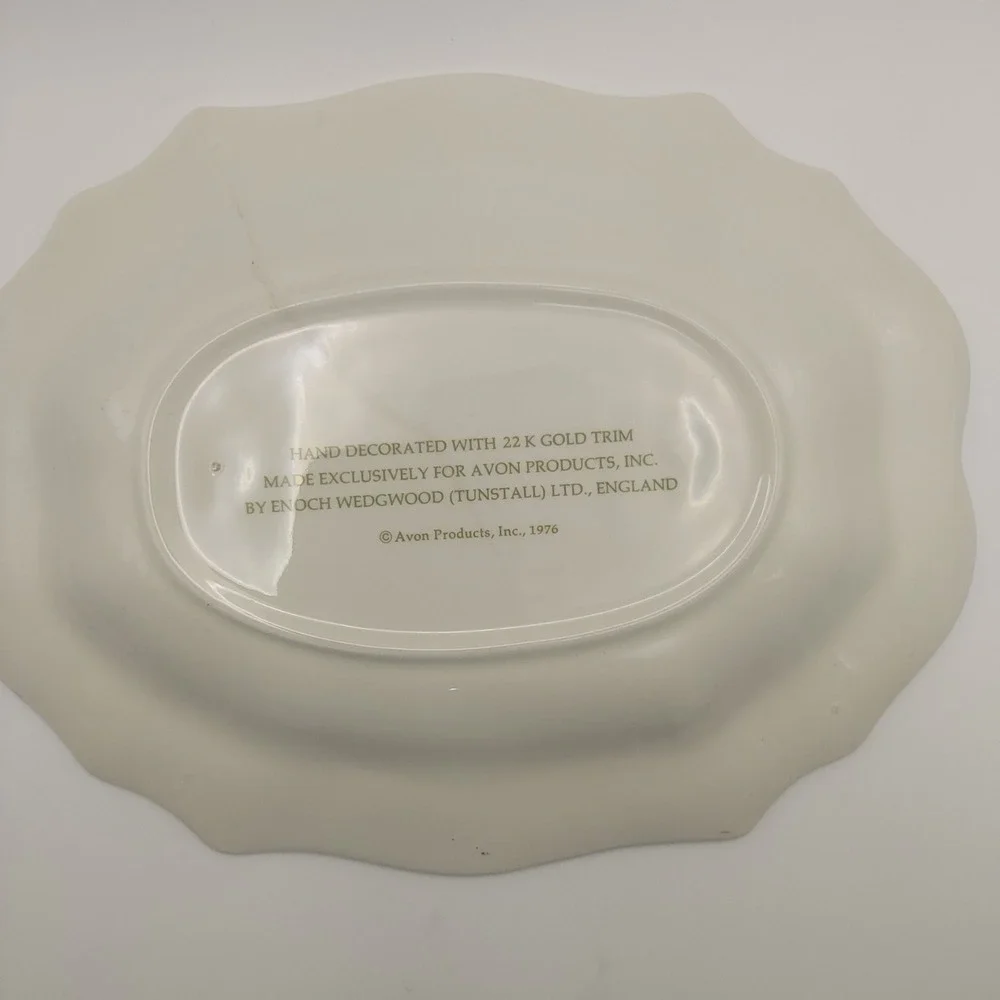 Avon Enoch Wedgwood England 1976 Fruit Bird Oval Serving Dish 22k Gold Trim Read